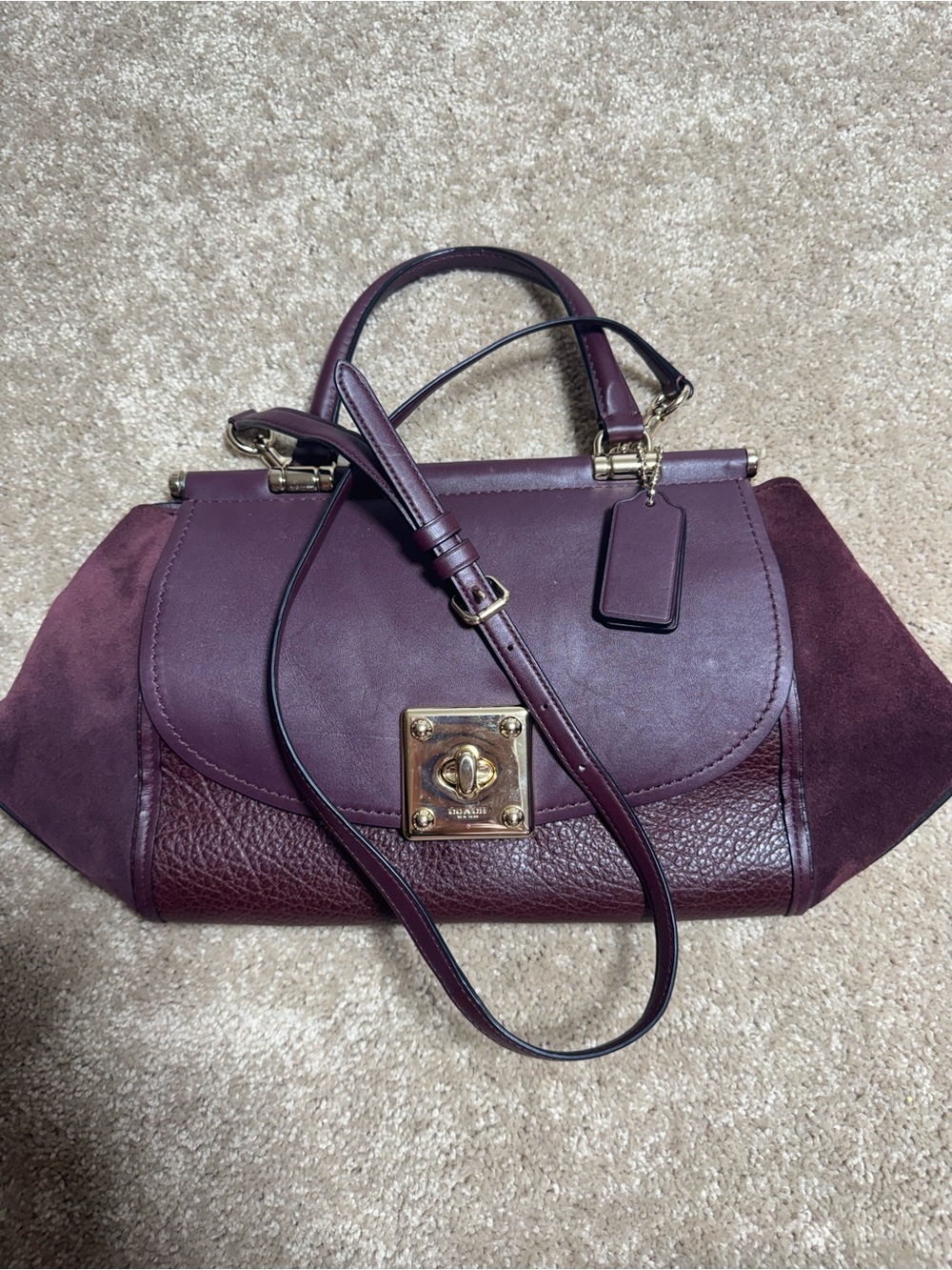 Coach Plum Leather Satchel with Gold Hardware - Picture 6 of 8